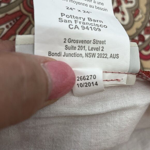 Pair Pottery Barn Euro Shams 24x24‎ Paisley Rich Rust/Cream/Taupe Linen Blend - Picture 7 of 9